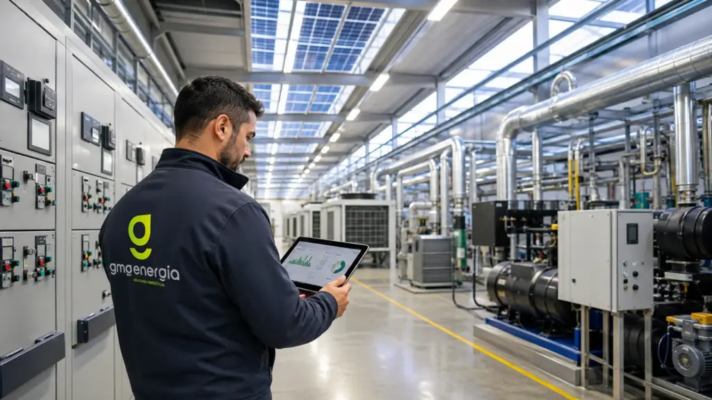 Ingeniero realizando una auditoría energética industrial en una empresa de Murcia, Alicante, Albacete y Almería.